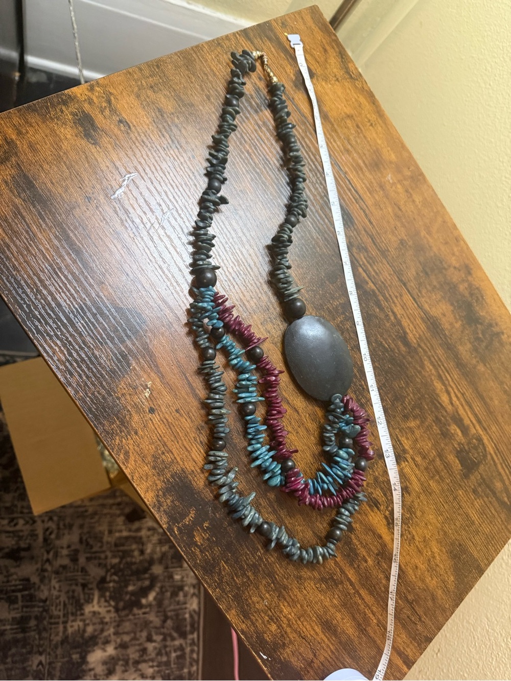 Handcrafted Multistrand Stone Necklace in Teal and Burgundy
